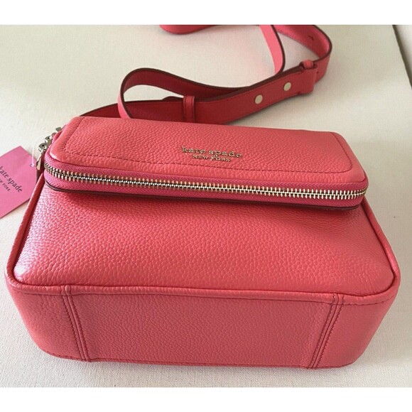 New Kate Spade Run Around Large Flap Crossbody Pebble Leather Peach Melba - Picture 7 of 8